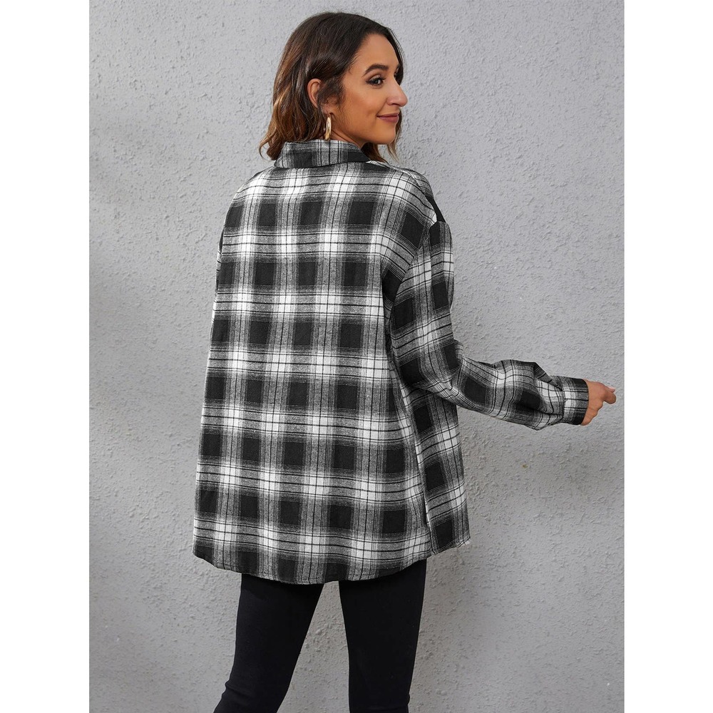 Preppy Plaid Print oversized long sleeve button up Shirt - Picture 6 of 11